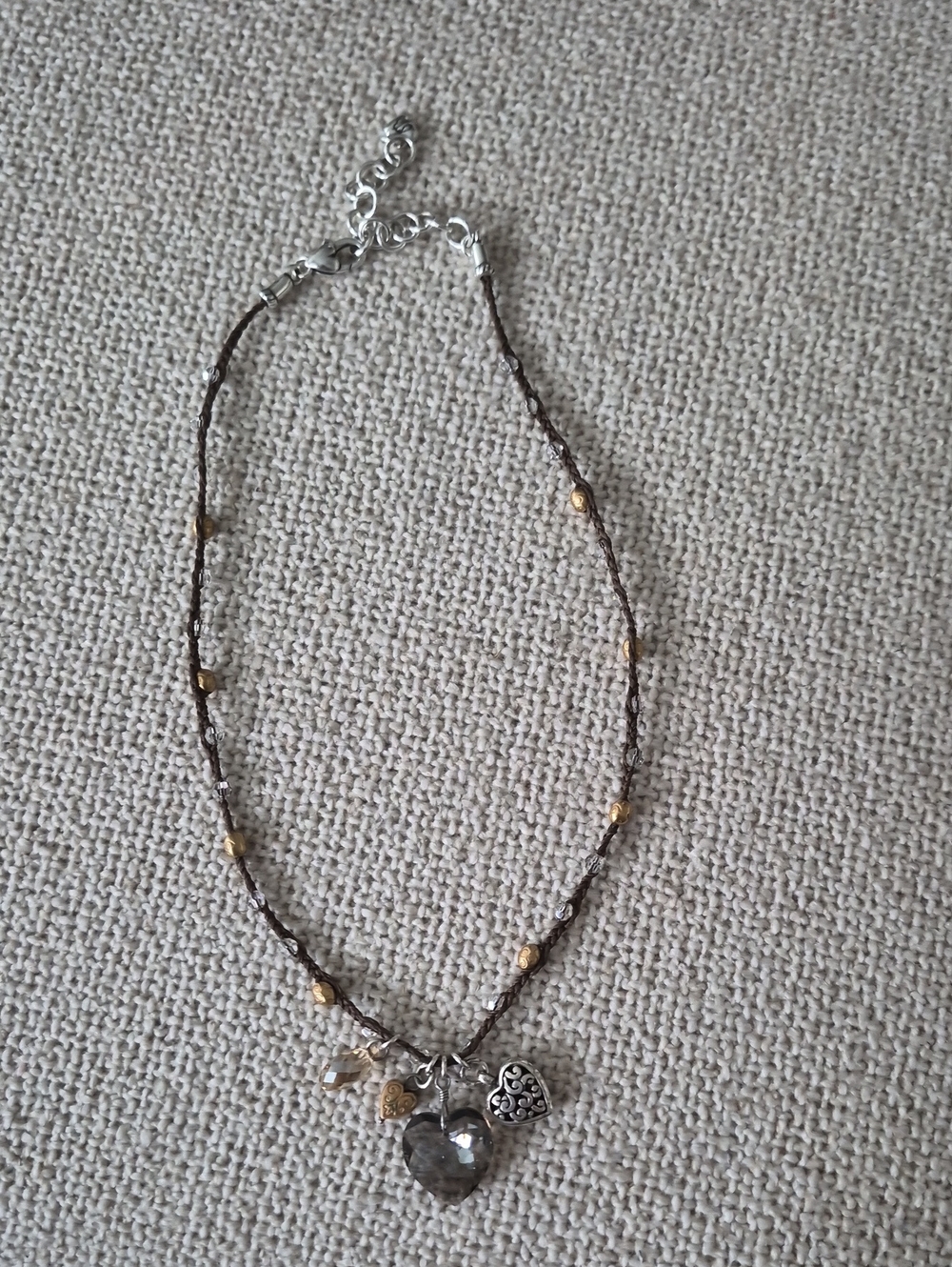 BRIGHTON Brown Beaded Heart Pendant Necklace with Mixed Metal and Crystal Charms